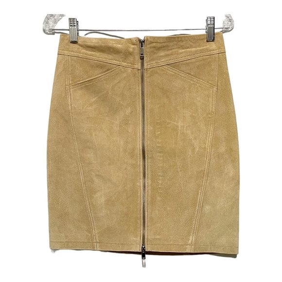 MNG MANGO Beige Tan Full Front Zip Leather Suede Skirt NEW WITH TAGS - Picture 2 of 8